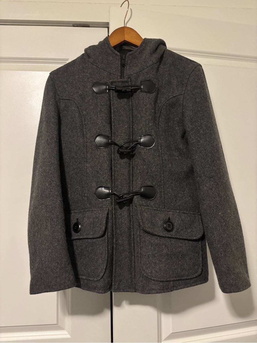 Schott NYC Charcoal Gray Hooded Toggle Pea Coat